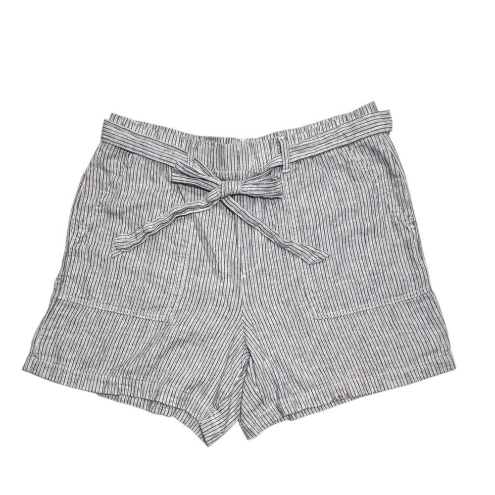 A.N.A. Women’s Blue White Striped Linen Casual Belted Summer Shorts Size Large